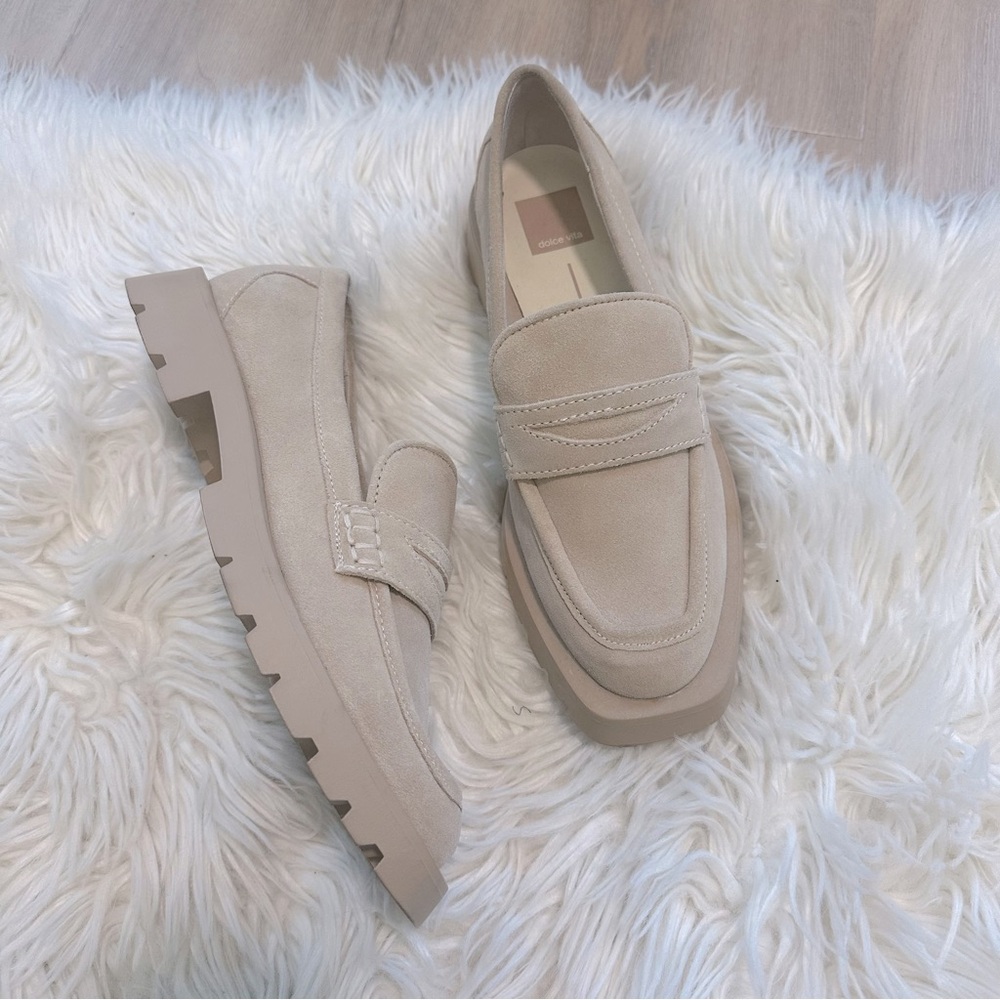 Dolce Vita Blush Nude Suede Chunky Loafers - Picture 7 of 9